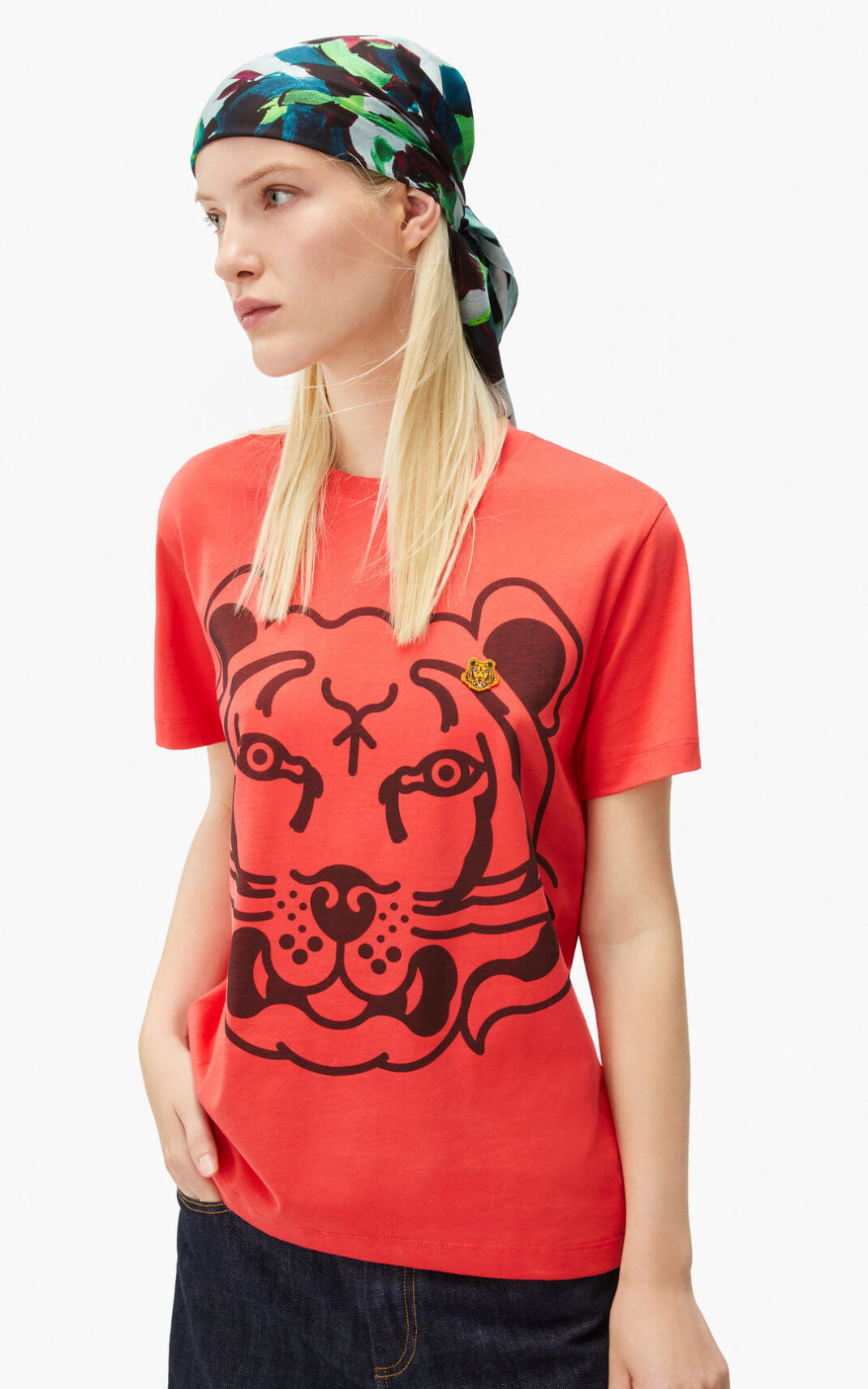 Kenzo K Tiger loose fitting T Shirt Red For Womens 4301FMEKL